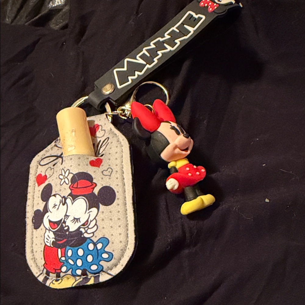 Disney Minnie Mouse Kids Keychain and Holder Set - Black, Red, Blue